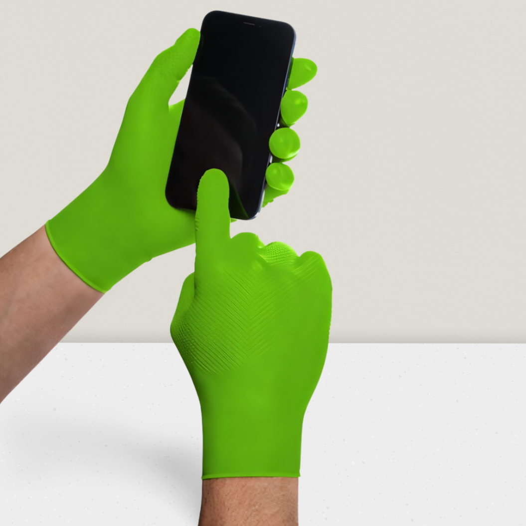 Grüner Nitrilhandschuhe mit Touchscreen-Fähigkeit