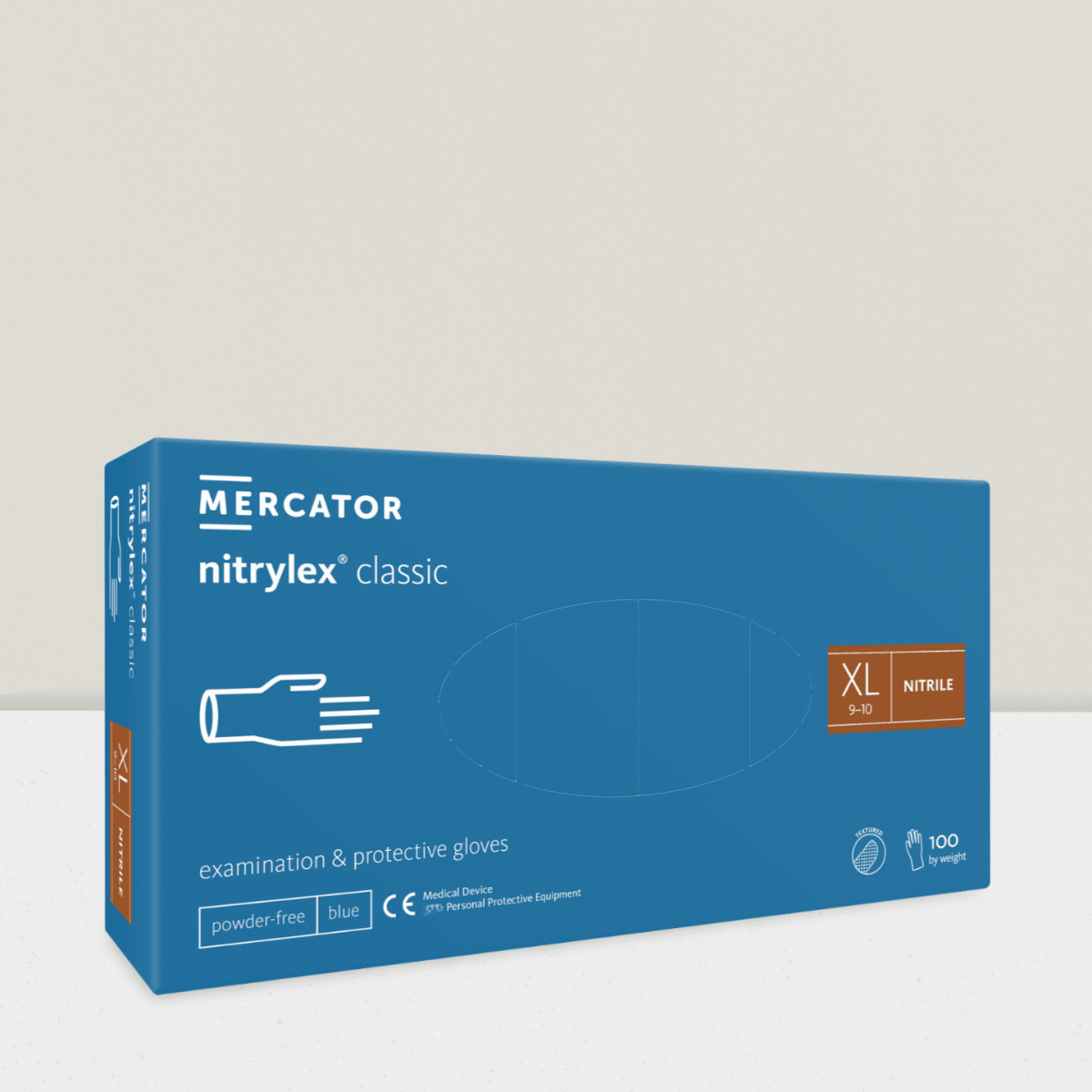Blaue Nitrilhandschuhe mercator nitrylex classic Fingerspitze strukturiert XL
