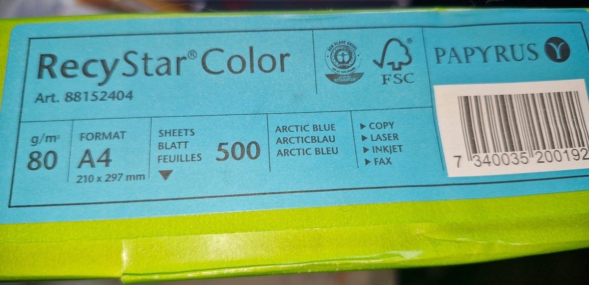 Papyrus RecyStar Color A4 80 g/m² Arcticblau – Restposten (Karton à 2.500 Blatt)
