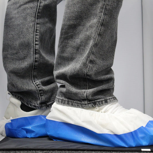 Einweg-Schuhüberzieher mit Sohle "blau/weiß" (VE: 100er Box)